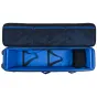 CamRade tripodBag Lite atidarytas viršūnės vaizdas su apmuštais vidiniais skyriais ir saugikliais stovams iki 86 cm, pagamintas iš tvirto Cordura audinio ir su mėlynomis YKK užtrauktukais