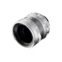 Thypoch Simera 35mm f1.4 objektyvas su rankiniu fokusavimo žiedu ir raudona tašku gylio apšvietimo skalė, metalinė sidabrinė apdaila