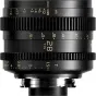 Thypoch Simera-C 28mm T1.5 kinematografinis objektyvas su M-mount, rodomas priekis ir diafragmos ir fokusavimo skalės žymėjimai