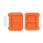 Ulanzi CC01 mini atminties kortų dėžutė su keičiamais silikono įdėklais SD ir CFexpress Type A kortoms, oranžinė polikarbonato korpusas, užraktas ir prijungta virvelė - viršutinė peržiūra