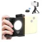 Ulanzi CG-02 smartfono rankena su įmontuota ryškia papildoma šviesa ir ergonominiu rankena stabiliai vienrankei filmavimui, su Bluetooth pulteliu ir statyvu.