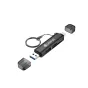 Ulanzi CR1 3-in-1 kortų skaitytuvas su USB-C ir USB-A jungtimis, turintis SD ir microSD kortų slotus, apsauginius dulkėms dangtelius ir nuimamą virvutę mobiliems duomenų perdavimams