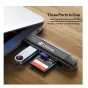 Ulanzi CR1 3-i-vienetis kortų skaitytuvas su SD ir microSD slotais, prijungtas prie kompiuterio per USB-C, turintis USB-A prievadą greitai duomenų pernešimui