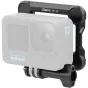 Ulanzi GP-16 magnetinis greitas paleidimo mountas GoPro HERO 10 juodai modeliui su 2 ir 3 šakelų adapteriais, priekinis ir šoninis vaizdas