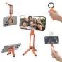 Ulanzi MA60 sulenkiamas magnetinis telefonų statyvas oranžinės spalvos su išmaniojo telefono tvirtinimu ir magnetiniu žiedu, idealus mobiliajai fotografijai ir vlogams