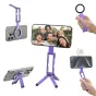Ulanzi MA60 sulankstomas magnetinis telefonų statyvas purpurinės spalvos su magnetiniu žiedu, statyvo stoveliu ir žibinto žiedu vlogams ir mobiliajai fotografijai