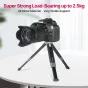 Ulanzi MT-22 metalinis mini statyvas su Canon EOS 90D fotoaparatu ir teleobjektyvu, rodantis tvirtą konstrukciją ir stabilų palaikymą iki 2.5 kg svorio