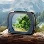 Ulanzi PK-01 juodo miglos filtras DJI Osmo Pocket 3, sukuriantis minkštą fokusavimo efektą su kinematografiniu miglos vaizdu ant grublėto gamtos peizažo.