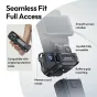 Ulanzi PK13 Uka plėtinimo adapteris DJI Pocket 3 kamerai su pilnu prieigą dizainu, rodantis lygų ekrano sukimo, joystick'ą, baterijos rankenėlę ir atminties kortelės suderinamumą.