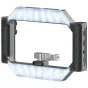 Ulanzi U-Rig smartfono video stabilizatorius su dvivarbe LED apšvietimu, priekinis vaizdas, rodantis dvigubas rankenas ir integruotas LED paneles