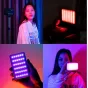 Ulanzi VIJIM VL120 RGB LED vaizdo šviesos su OLED ekranu ir montuojamas ant kameros, rodančios ryškius RGB efektus kūrybingame apšvietimo scenoje