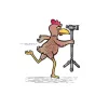 Žaismingas vištos vaizdas, balansuojantis ant vienos kojos ir laikantis Varizoom CHICKENFOOT101 anglies pluošto monopodu su 3-kryptimi foto galva kūrybinei fotografijai.