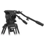 VariZoom VZFH100 profesionalus 100 mm skystasis stovyklės galva su ištiesta teleskopine pan rankena, reguliuojamais traukos mygtukais ir puslankiu tvirtinimu kameroms iki 10 kg