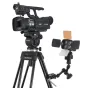 VariZoom VZMICRO-ARM-K magiško rankenėlė su LED šviestuvu, rodanti kompaktišką konstrukciją ir apverstinį 1/4-20 montavimą profesionalioms kameroms.
