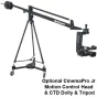 VariZoom QuickJib2 kameros kranas su teleskopine svorio rankena ir su opcionalia CinemaPro Jr judesių valdymo galva ant CTD vežimėlio, skirtas lygiems pakeltų filmavimo kadrų