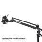 VariZoom VZQUICKJIB2 kameros kranas šaka su FH100 skystojo galva, skirta lygiam pakeltam filmavimui, su įrankių nereikalaujančia išplėtimo sistema ir Captive Clamp sujungimu