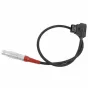 VariZoom VZTOC-PWR-D/4 maitinimo kabelis su 4-pin Lemo ir D-Tap jungtimis, su susuktos konstrukcijos ir tvirtu juodu apvalku su raudonais ir sidabriniais akcentais lengvai identifikacijai.