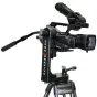 VariZoom VZZG Zero Gravity Pan Tilt galva su prijungta Sony kamera, rodanti sklandų filmavimą dokumentinėms ir ENG studijoms, su 360 laipsnių sukimosi galimybe.