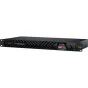 Blackmagic Design StudioBridge 100G priekis su tiesiogine kameros vaizdo transliacija 2,2 colų LCD ekrane, su valdymo ratuku, meniu mygtukais ir įmontuotu garso stebėjimu SMPTE 2110 IP vaizdo tiltui