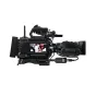 Profesinė kino kamera Blackmagic Design URSA Cine 12K LF 100G su tiesiogine SMPTE-2110 transliacija ir 100G Ethernet jungtimi, viršuje matomas užnugarinis lietimui jautrus ekranas ir jungčių kompleksas