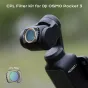 Movmax CPL filtras, pritvirtintas prie DJI OSMO Pocket 3 objektyvo, skirtas pagerinti fotografiją, su magnetine tvirtinimo sistema greitam montavimui