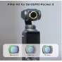 Vaxis Movmax magnetinis filtrų komplektas DJI OSMO Pocket 3 su VND2-32, CPL ir Black Mist 1/4 filtrais, rodomais ant objektyvo ir pakuotėje