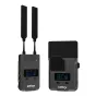 Vaxis STORM 800 beveik nulinės atidėtos bežiedinės HDMI/SDI vaizdo transliacijos įrenginiai su dvigubomis antenomis, matomi iš priekio ir iš užpakalio, skirti 1080p HD nekompresuotam vaizdo perdavimui.