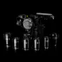 Viltrox Raze pilnakadrinių kino objektyvų komplektas DL prijungimui 16-85mm F1.8 su autofokusu DJI Ronin 4D, išdėstytas su atitinkamomis objektyvais ir stabilizatoriumi