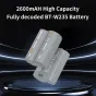 ZGCINE BT-W235 2600mAh visiškai dekoduota Fujifilm NP-W235 baterijos pakaitalas, aukštos talpos Li-Ion energija X-T4, X-T5, X-H2, X-H2S kameroms, greitas įkrovimas su ZGCINE krovikliais, pilkos spalvos baterija su saugos apsauga