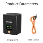 ZGCINE krovimo dėžė Canon LP-E17 baterijai su greitu USB-C PD krovimu, OLED ekranu su įkrovimo būsenos indikatoriais, įskaitant oranžinį USB-C kabelį.