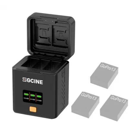 ZGCINE Charging Case for GoPro 13 - Charge 3 batteries, OLED screen, card storag