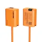 ZGCINE D-Tap į NP-FW50 akumuliatorinių kabelių adapteriai su oranžiniais pintais maitinimo laidais, D-Tap male jungtimis ir apsaugos nuo atvirkščio įsikišimo indikatoriais patikimam kamerų maitinimui.