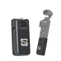 ZGCINE PK-H01 baterijos rankena DJI Osmo Pocket 3 kamerei su išplėstiniu baterijos gyvavimo laiku, greitu užkrovimu ir USB-C duomenų perdavimu, pavaizduota kompaktiškame dizaine iš priekio ir iš užpakalio, prijungta prie kameros
