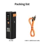 ZGCINE ZG-H50 baterijos rankena su OLED ekranu ir šoniniu maitinimo jungikliu, su susuktas USB-C Emark kabeliu įkrovimui.