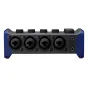 Zoom AMS-44 garso sąsaja užpakalinė pusė su keturiais XLR/TRS kombinuotais įėjimais ir atskiromis garsumo reguliavimo rankenėlėmis muzikos įrašymui ir transliacijai