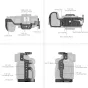 SmallRig kameros karkasas Nikon Z50II 4980B - detalus viršūnės ir šoninis vaizdas su pažymėtais 1/4-20 siūlais, ARRI 3/8-16 įtvirtinimo skylėmis, šaltosiomis šuoliais ir Arca-Swiss plokšte statyvo montavimui