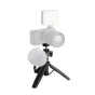 SmallRig VT-15 Mantis trikojis su Sony bezzidinio kamera ir išoriniu LED šviestuvu, skirtas vlogui ir mobiliajam fotografavimui