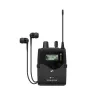 Sennheiser EK IEM G4 stereo bodypack priimtis su įausinėmis ausinėmis IE 4, turintis apšviestą LCD ekraną, rodantį dažnį ir signalo stiprumą.
