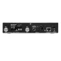 Sennheiser EM 300-500 G4 belaidžio mikrofono priimtuvas: užpakalinė pusė su RF antenų įėjimais, AF išėjimu, Ethernet jungtimi ir DC maitinimo jungtimis profesionaliam naudojimui