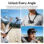 Ulanzi magnetinis adapteris DJI Osmo Nano su selfie lazdele, kaklo ir galvos tvirtinimais, demonstruojantis universalumą lauko nuotykiuose
