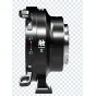 DZOFILM Octopus Adapter II PL-E juodas šoninis vaizdas, demonstruojantis metalinę konstrukciją, valdymo mygtukus ir PL-mount jungtį kino objektyvams prie Sony E-mount kamerų.