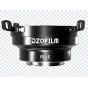 DZOFILM Octopus Adapter II PL-E juodas objektyvo adapteris, skirtas PL-mount kinokamerų objektyvams prie Sony E-mount kamerų, viršutinė dalis su tvirtomis metalinėmis rankenomis ir įgraviruota prekinė žymė.
