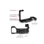 FALCAM greito atleidimo L-kabliukas Sony a7C II su F22, F38, F50 suderinamumu – viršūnės ir šoninis vaizdas, rodantis šaltąjį šunį, 1/4” sriegio skylę, ARRI pozicionavimo skylę ir rankenos juostos skylę saugiam kameros tvirtinim
