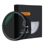 K&F Concept 77mm Nano-X CPL+keičiamas ND2-ND32 vandeniui atsparus filtras su žaliu danga, rodomas su pakuote, kurioje matoma tankio skalė ir apsauga nuo įbrėžimų