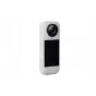Insta360 X5 limitedinės serijos balta veiksmo kamera šoniniame vaizde, demonstruojanti objektyvą ir ekraną, pabrėžianti kompaktišką dizainą.