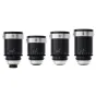 BLAZAR Cato 2X pilnakadrinių anamorfinių 4 objektivų komplektas su 40mm T2.0, 55mm T2.0, 85mm T2.8 ir 125mm T4.0 objektivais, rodomas iš priekio kinematografiniams filmavimams