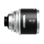 Blazar MANTIS 25mm T2.4 1.33X pilnakrūčio anamorfinis objektyvas su PL prijungimu - priekis ir šonas, rodantis T-stopų diafragmos žiedą ir 14 ašmenų diafragmą