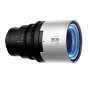 Blazar Remus-M 33mm T1.8 1.5x pilnakadrė anamorfinis objektyvas Sony E-mount kameroms su sidabriniu korpusu ir kinematografiniais šviesos efektais
