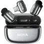 Boya mini 2-02 bežiedinio mikrofono komplektas su USB-C priimtuoju, dviem siųstuvais ir atidarytu įkrovimo dėže