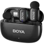 Boya bevielio mikrofonų mini 2-02 USB-C komplektas su dviem siųstuvais ir įkrovimo dėže, elegantiškas juodas dizainas